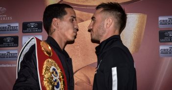 Cara a cara el campeón mundial Emmanuel Rodríguez y el retador Jason Moloney "Manny" Rodríguez vs Moloney (Foto: Alex Nunez)