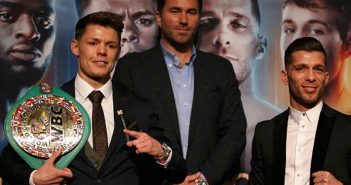 El boxeador español Ángel Moreno peleará por el título mundial de peso mosca del CMB en DAZN Charlie Edwards, Eddie Hearn y Ángel Moreno