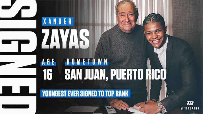 Bob Arum y Xander Zayas (Foto: Mikey Williams / Top Rank)