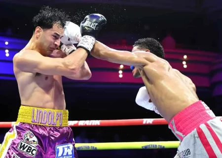Lindolfo Delgado vs Elvis Rodriguez (Cortesía: Mikey Williams/Top Rank)
