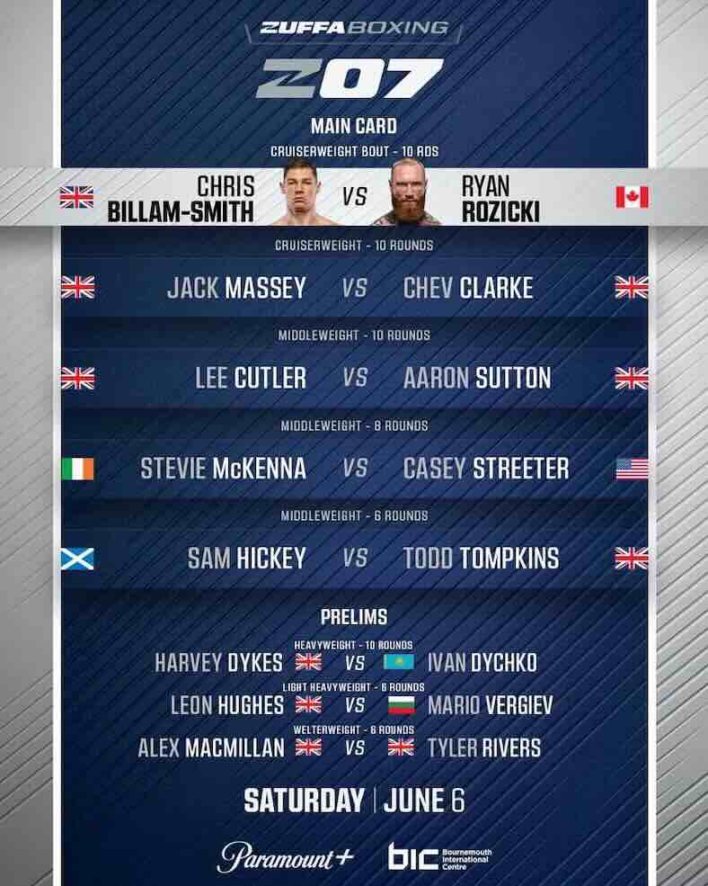 Chris Billam-Smith vs Ryan Rozicki Cartelera